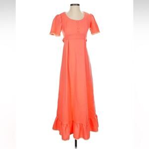 Vintage 70s unbranded peach pink empire waist maxi dress, size small
